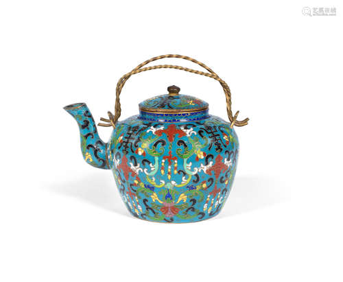 Tongshuntang three-character mark, 19th century A cloisonné enamel teapot and cover