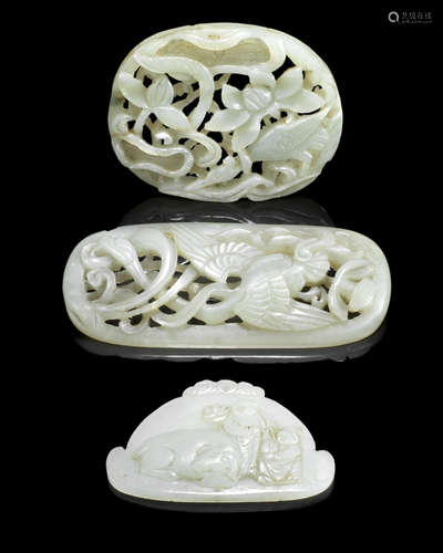 Ming Dynasty and later Three green jade plaques