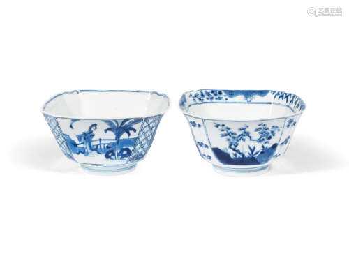 Chenghua and Xuande six-character marks, Kangxi Two blue and white square bowls