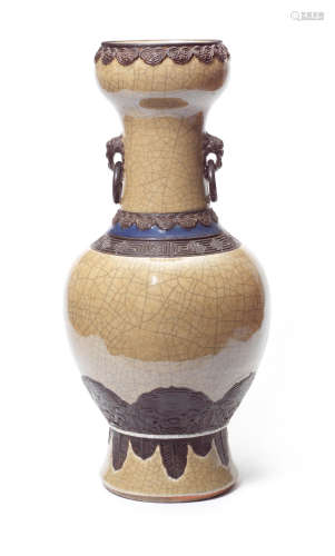 18th/19th century A large imitation bronze and crackle-glazed baluster vase