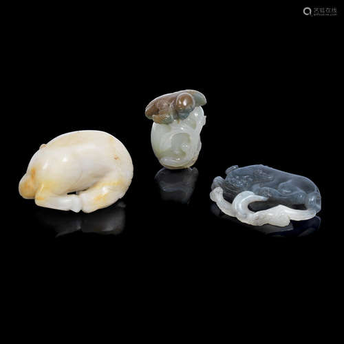 Qing Dynasty Three jade animal carvings