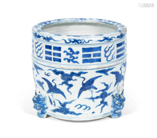 Wanli A blue and white 'cranes' incense burner
