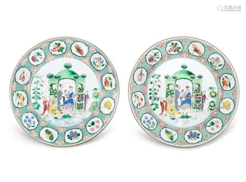 18th century A pair of enamelled Pronk 'Arbor' pattern dishes