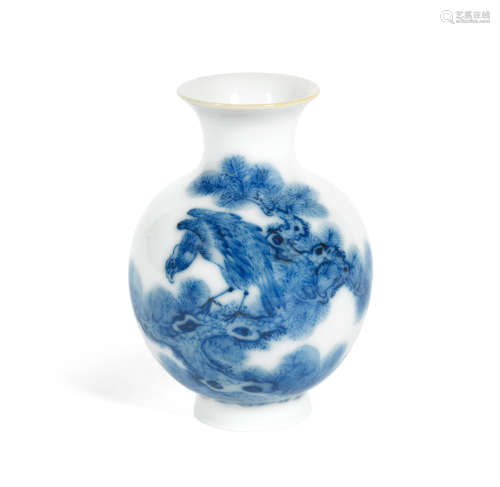 Yongzheng seal mark, attributed to Wang Bu, circa 1920-25 A miniature blue and white 'eagle and pine' baluster vase