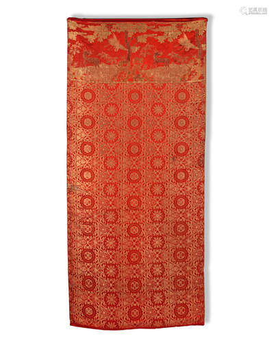 19th century A red silk brocade wall hanging