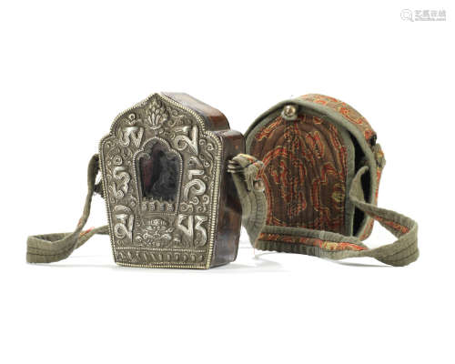 Tibet, late 19th century A white metal and copper Buddhist shrine, gao