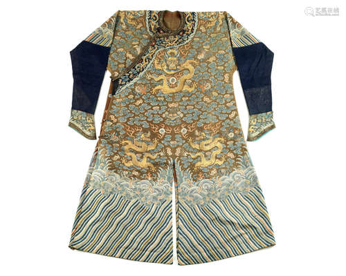 19th century A chestnut silk gauze 'nine-dragon' robe