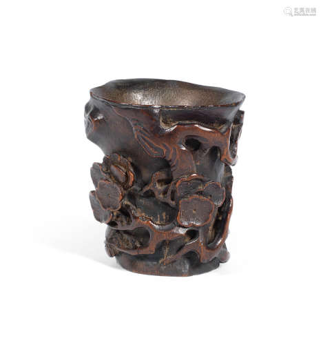 17th/18th century A carved bamboo 'prunus cup'