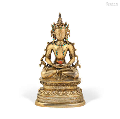 Probably 18th century A Sino-Tibetan gilt bronze figure of Amitayus
