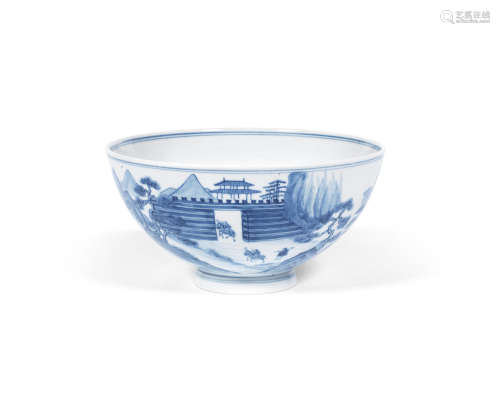 Shuangxi Li Ruoshen Cang six-character mark, 18th/19th century An unusual blue and white footed bowl