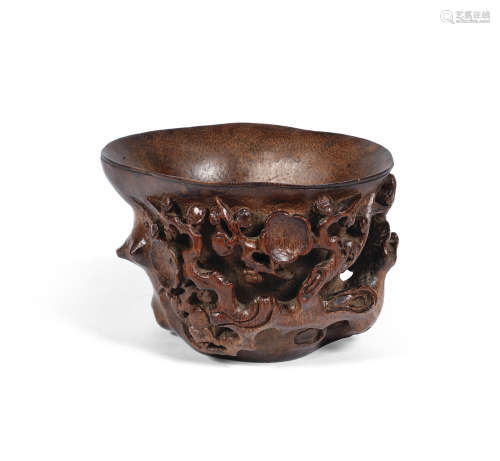 17th/18th century A bamboo carved 'prunus' libation cup