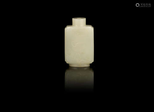 A white jade 'cranes' snuff bottle