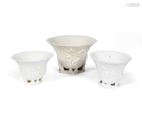 17th/18th century A group of three blanc-de-chine libation cups