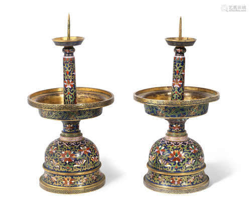 18th/19th century A pair of cloisonné enamel pricket candlesticks