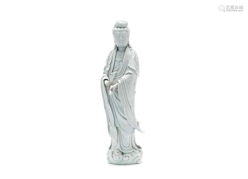19th century A large blanc-de-chine figure of Guanyin