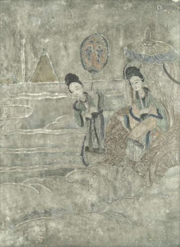 Ming Dynasty or later  A stucco mural section