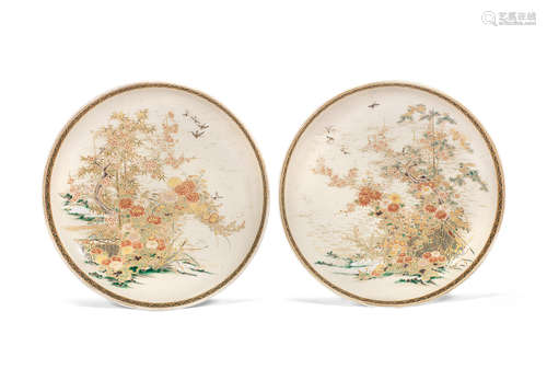 Studio marks, Meiji Period A pair of Satsuma dishes