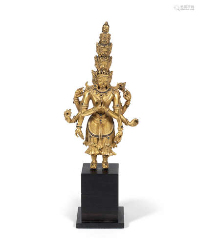 18th/19th century A gilt-bronze figure of eleven-headed Avalokiteshvara