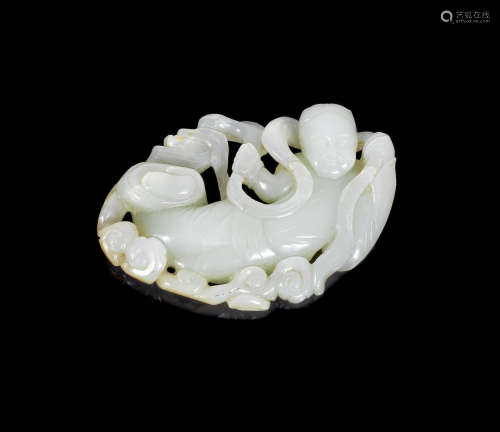 Qing Dynasty A pale green jade 'apsara' carving