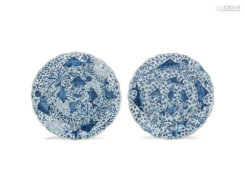 Kangxi A pair of large blue and white 'fish' dishes