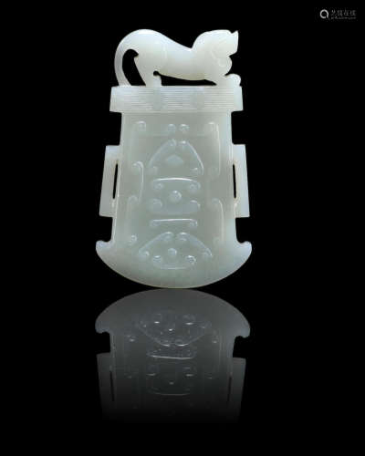 Qianlong An unusual white jade archaistic plaque