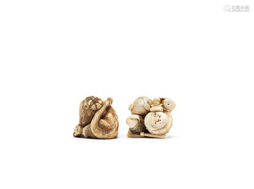 Meiji/Taisho Period Two ivory netsuke