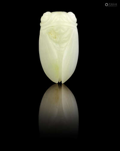 A white and russet jade 'cicada' snuff bottle