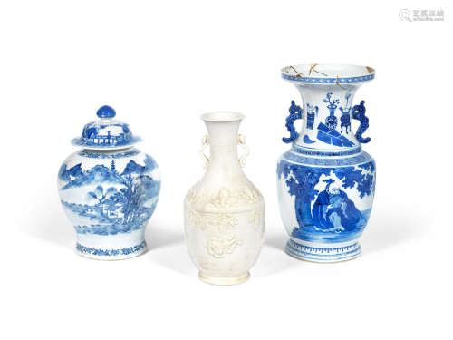 18th century and later A group of blue and white vases and plates