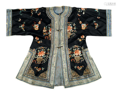 19th century A black-ground embroidered silk surcoat