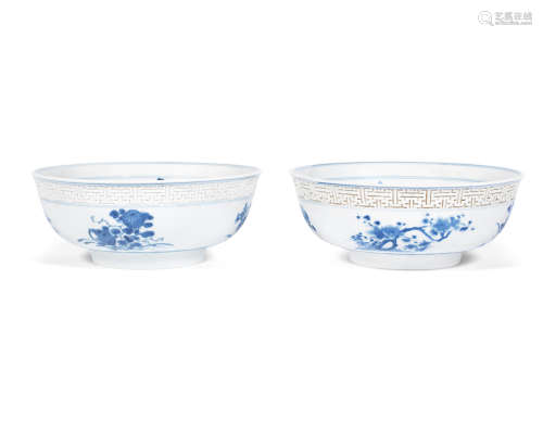 Kangxi A pair of unusual blue and white bowls