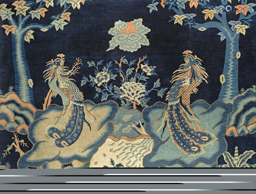 19th century A blue-ground wool carpet section