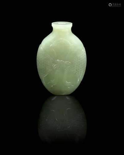 18th century  A yellow jade 'ribbon sash' snuff bottle