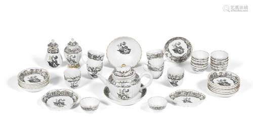 18th century A grisaille-enamelled 'Mythological subject' tea service