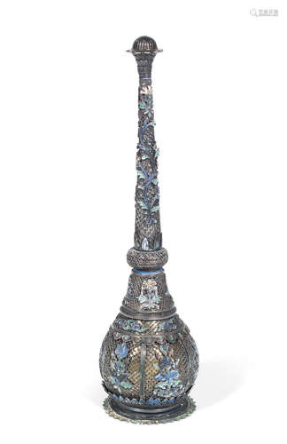 18th century A silver-gilt filigree and enamel rose water sprinkler