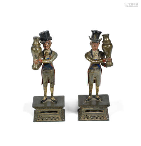 19th century A pair of painted pewter figures of European gentlemen