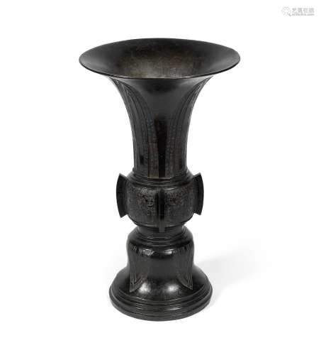 17th/18th century A large archaistic bronze beaker vase, gu