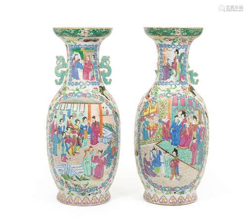 19th century A pair of Canton famille rose baluster vases