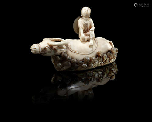 Qianlong yuzhi seal mark, Qing Dynasty An unusual ivory and mother-of-pearl 'boy and buffalo' snuff bottle