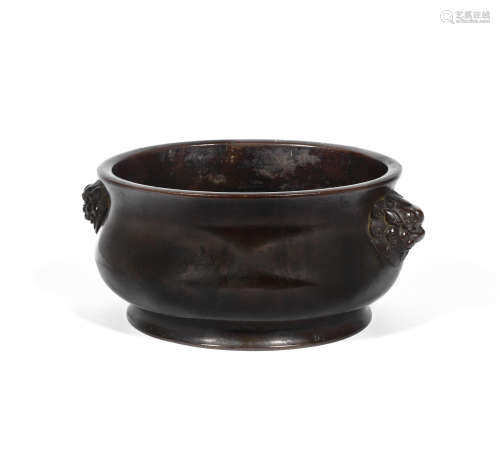 Cast Xuande six-character mark, 18th century A bronze bombé-form incense burner