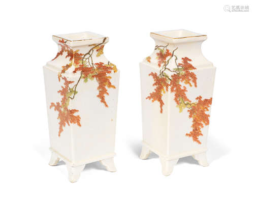 Meiji Period A pair of Satsuma square vases