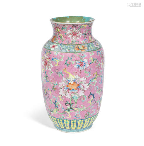 19th century A famille rose sgraffiato-ground lantern vase