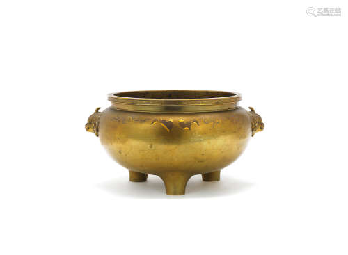 Late Qing Dynasty An inlaid-bronze tripod incense burner