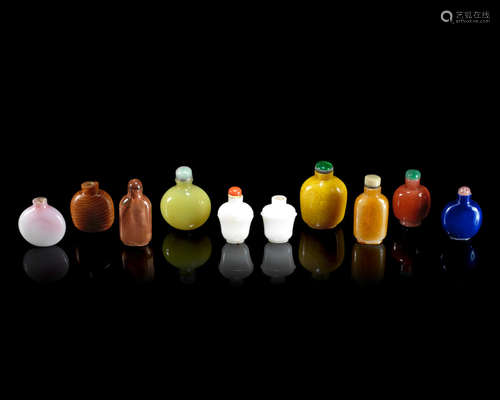 19th century and later A group of glass snuff bottles