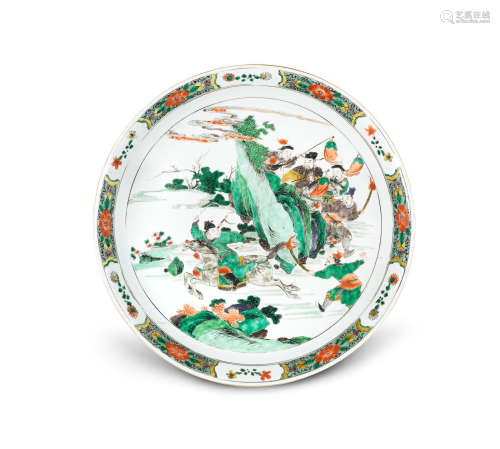 19th century  A large famille verte 'warriors' dish