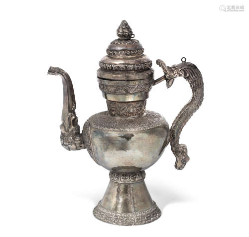Tibet, 19th century A silver repoussé ewer