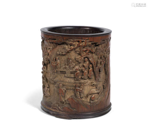 Late Qing Dynasty A carved bamboo brushpot