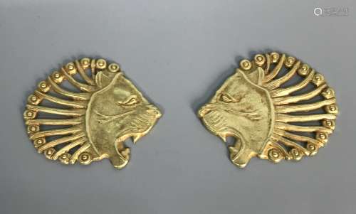 西亞 中世紀黃金獅首二枚