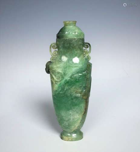 A Natural Jadeite Vase With Dragon