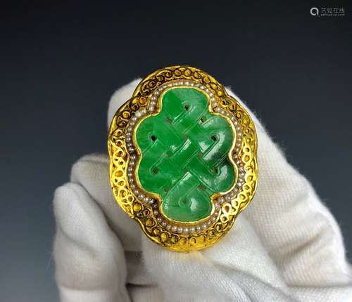 Large 24K YG Natural Jadeite Ring