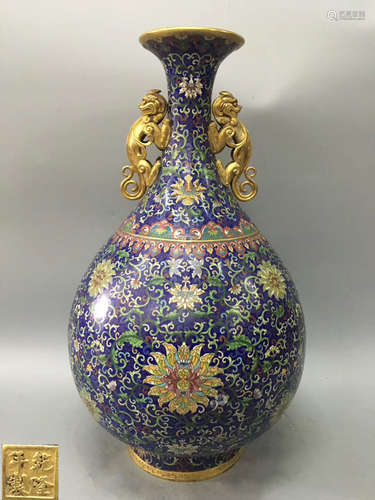 QIANLONG NIANZHI MARK FILIGREE ENAMEL WITH COPPER BODY VASE